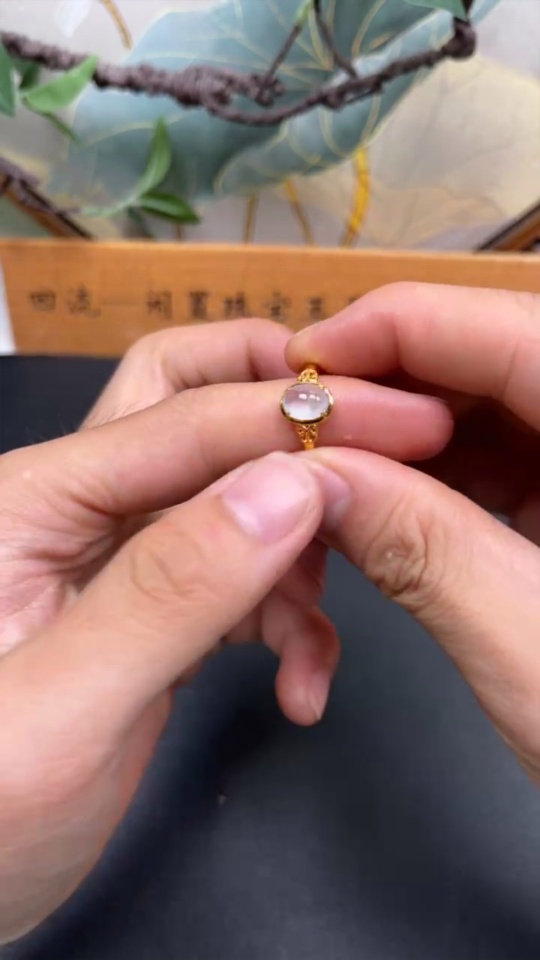 F34978710 Jadeite Cabochon Inlaid Ring 18k Gold Setting Size 14 Total Weight Approx. 1.48g