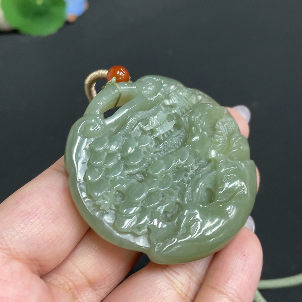 H33862761 Hetian Jade Pendant Landscape (Total Weight Approx. [with Rope] 50.9g)