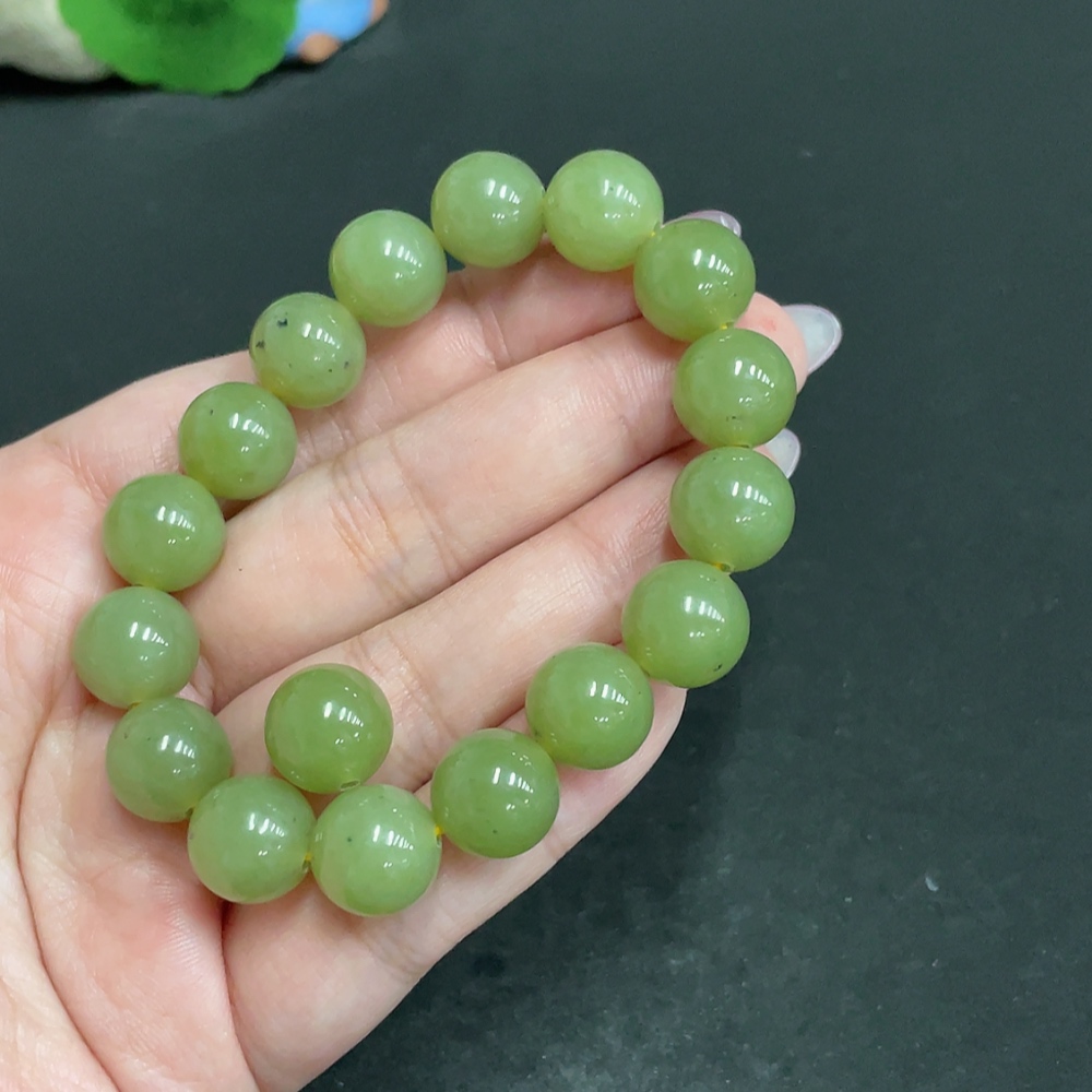 H33847558 Hetian Jade Bracelet, approx. 11.8mm beads, total weight approx. 45.8g