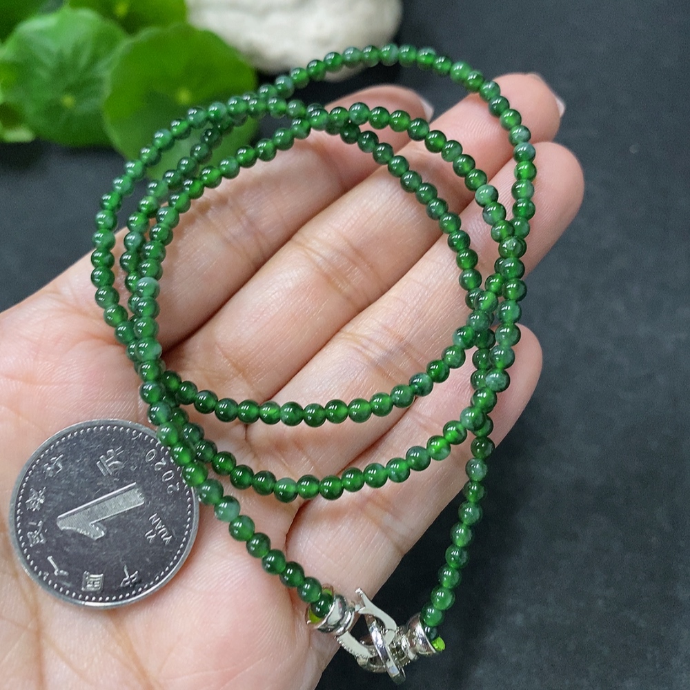 F34030535 Jadeite Bead Necklace Approx. 3mm Non-Gold Total Weight Approx. 9.62g