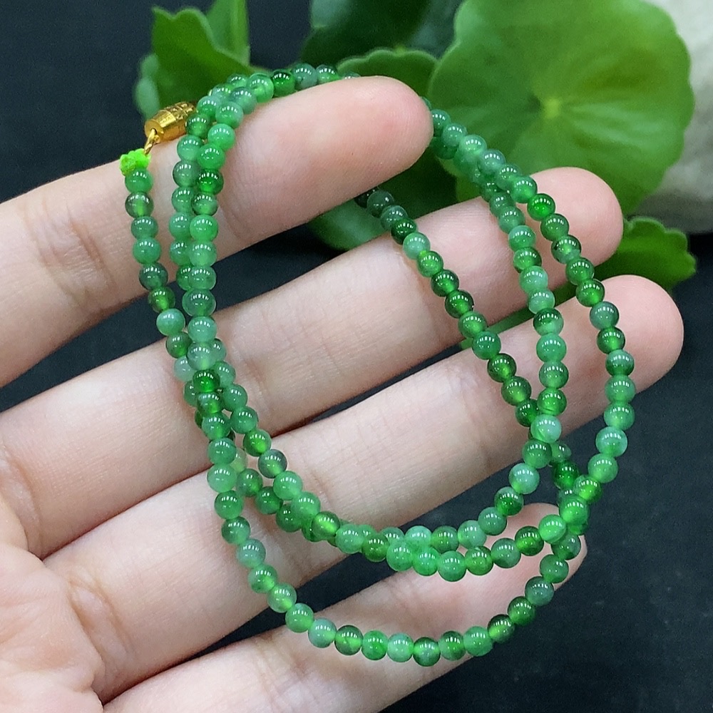 F35090047 Jadeite Beaded Necklace Approx. 3mm Total Weight About 7.76g Non-gold Inlaid