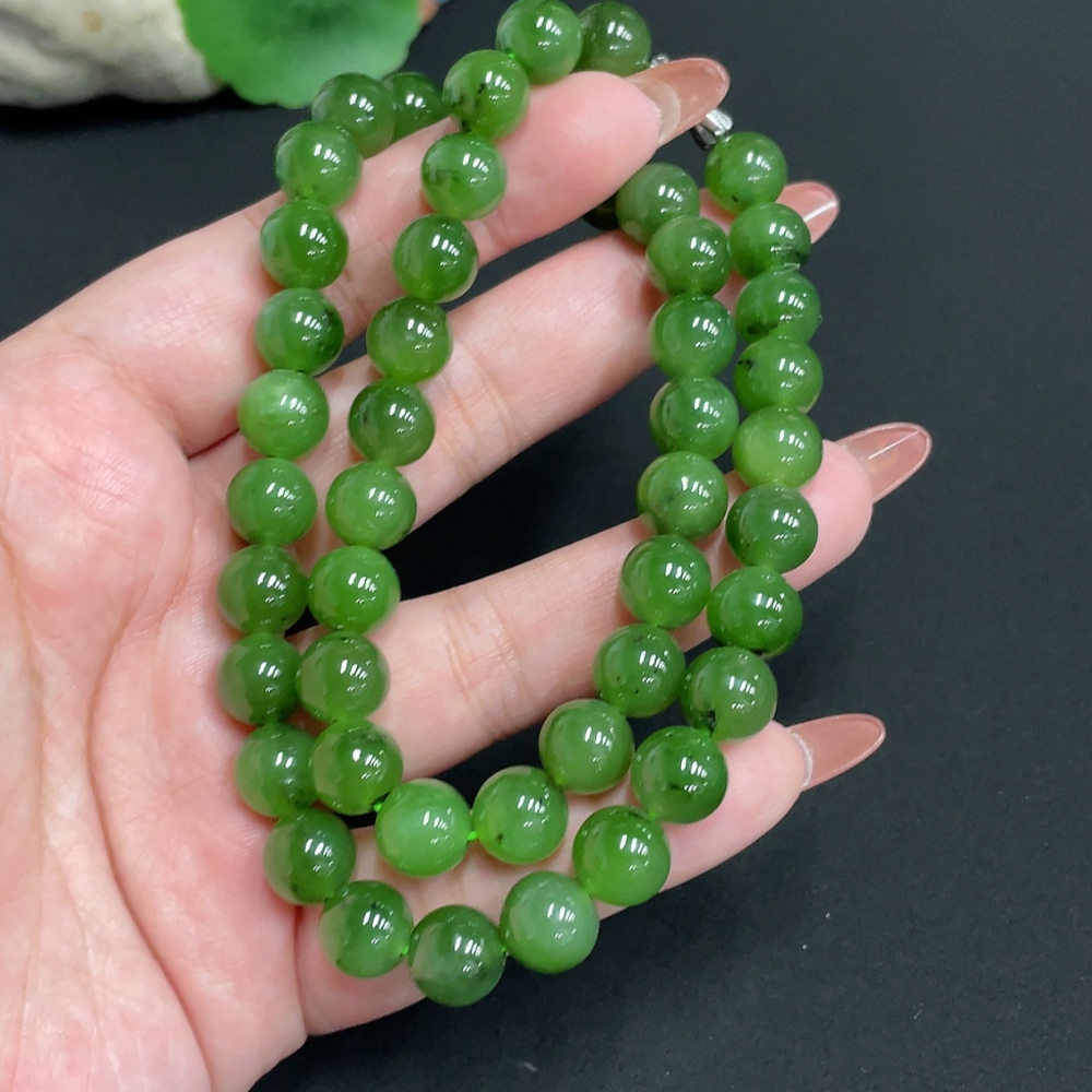 H34073818 Hetian Jade Bead Necklace, Approx. 9.3 mm, Total Weight Approx. 65g