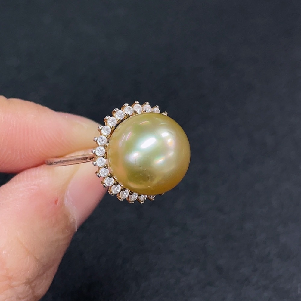 C34950043 Seawater Pearl Ring, Color Origin Undetermined, Non-Gold, Adjustable, Total Weight Approximately 4.76g, Size Around 12.1mm