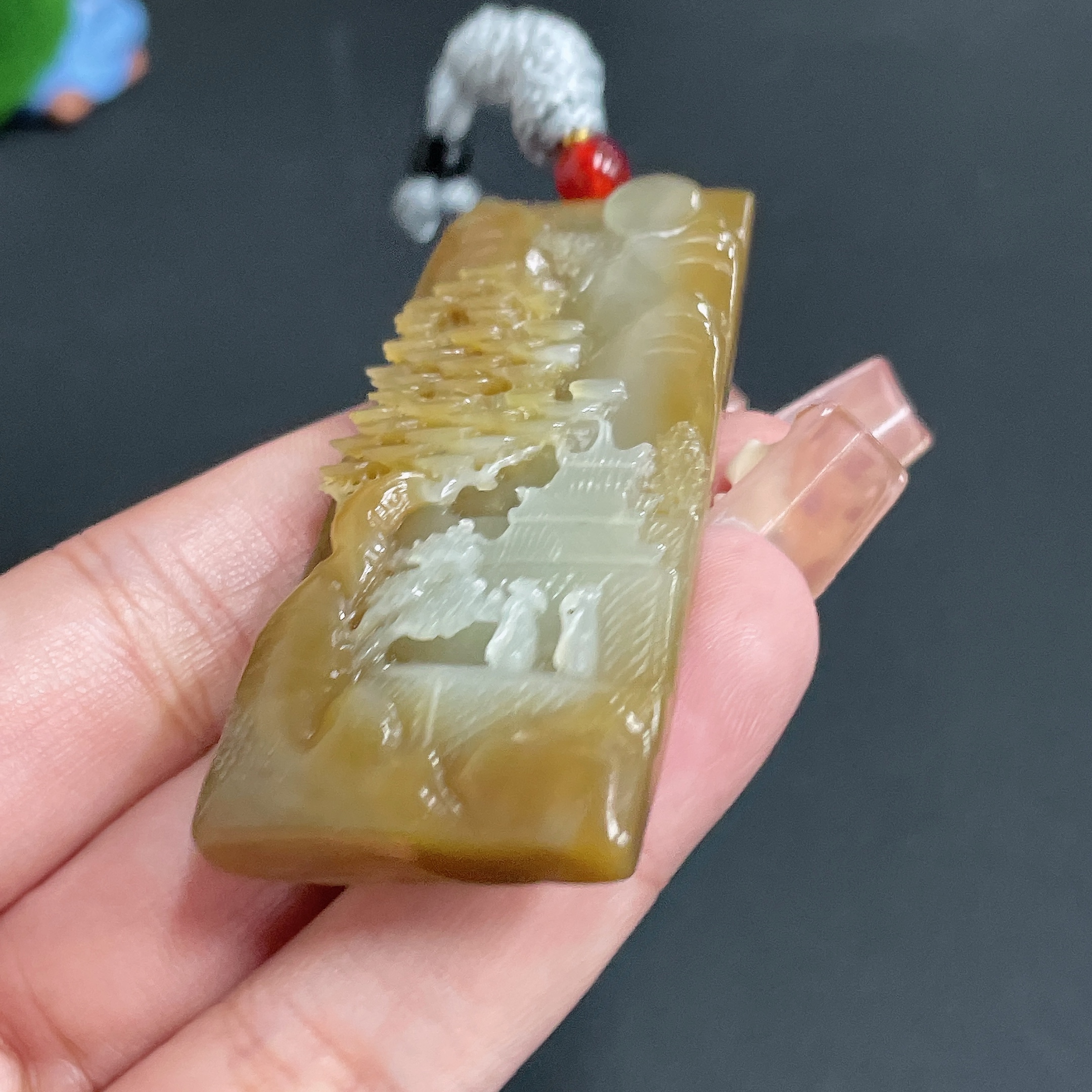 H22442127 Hetian Jade Pendant Landscape Plaque with Cord Total Weight 35.61g