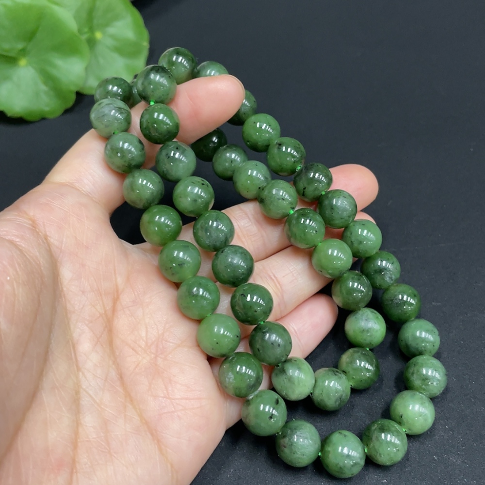 H34052739 Hetian Jade Jasper Bead Necklace, Approx. 9.8mm, Total Weight Approx. 69.8g