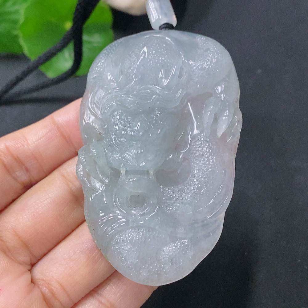 F35117010 Jadeite Pendant Dragon Plaque Total Weight Including Rope 54.93g