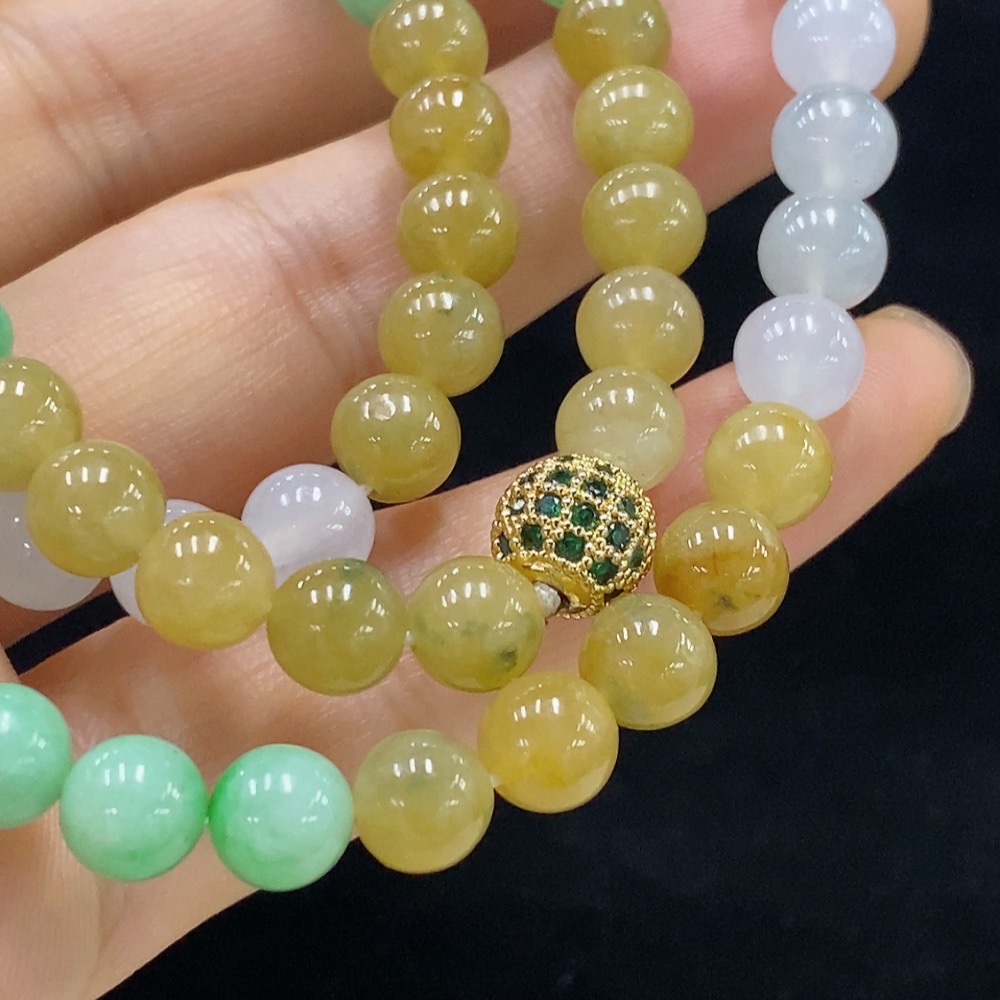 F32731533 Jadeite Bead Necklace Approx. 6.8mm Total Weight Approx. 55.24g Non-Gold Color Origin Undetermined