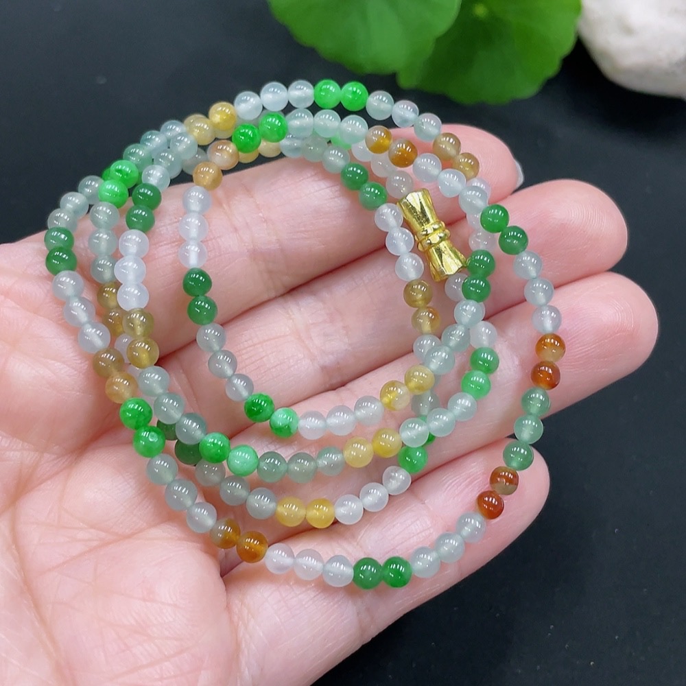 F27151878 Jadeite Bead Necklace Approx. 3.5mm Total Weight Approx. 13.2g Non-gold Setting Color Origin Undetermined