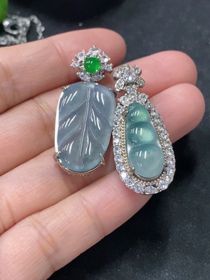 F33888010 Jadeite Inlaid Pendant Leaf Lucky Bean Non-Gold Inlaid Non-A Grade Stones