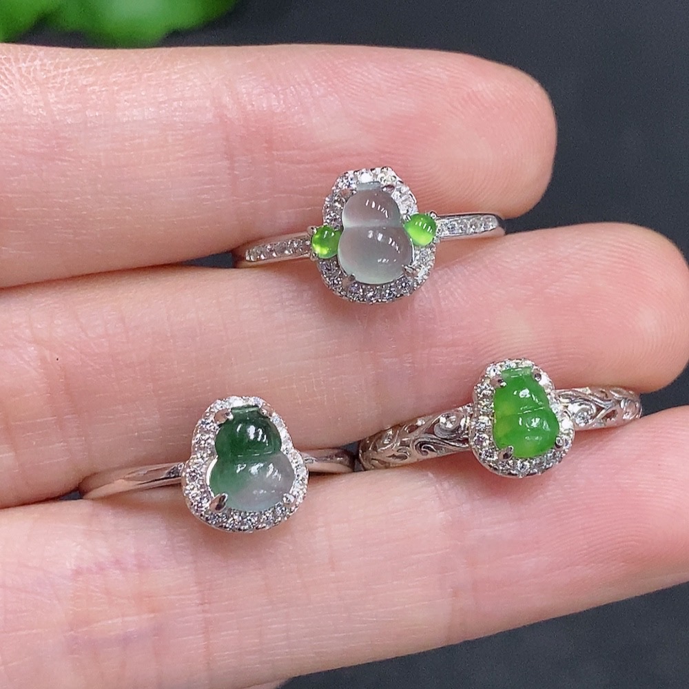 F33877253 Jadeite Gourd Inlay Ring Sell as a Lot Non-Gold Inlay Active Size