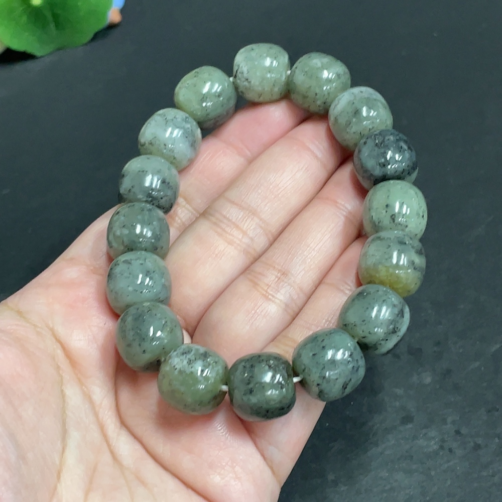 H29398616 Hetian Jade Bracelet, Approx. 13.6 mm Beads, Total Weight Approx. 74.2g