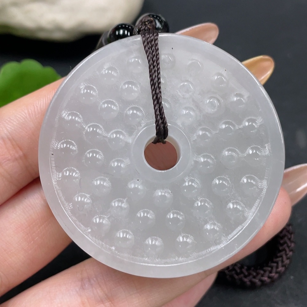 H31671144 Hetian Jade Handheld Ornament Antique Button with Non-Hetian Jade Beads