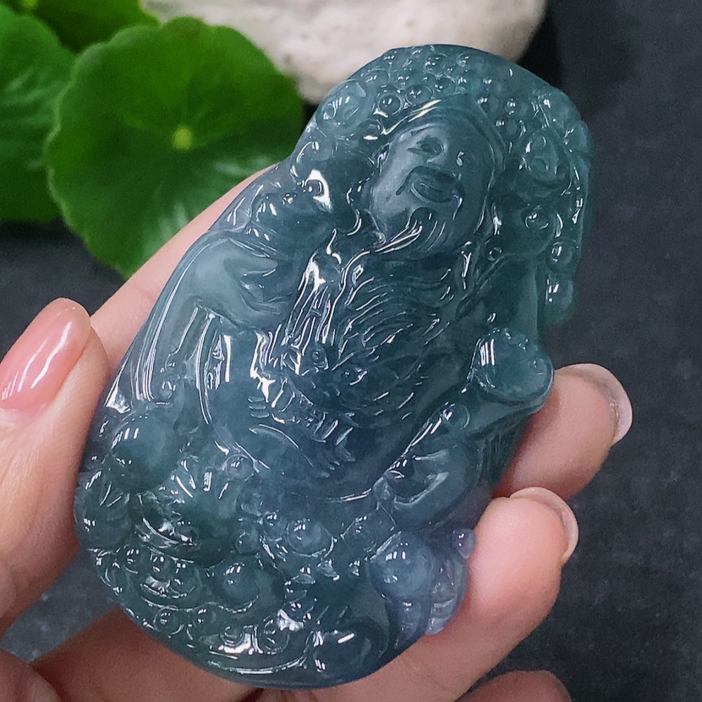F34042760 Jadeite Pendant of the God of Wealth, total weight approximately 44g