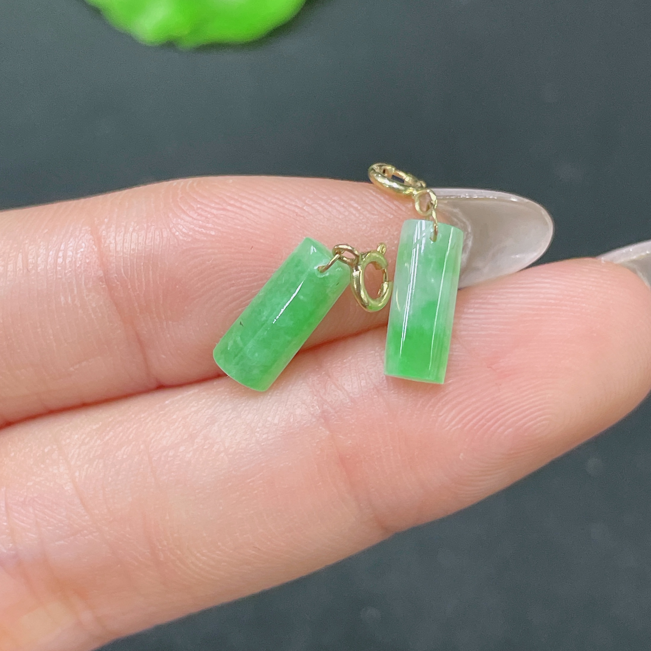 F35105339 Jadeite Inlaid Earrings 18k Gold Setting Total Weight About 0.6g