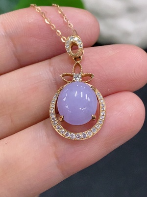 F32801708 Jadeite Cabochon Pendant with 18K Gold and Diamond Accents, Total Weight Approx. 3.7g (Including Chain)