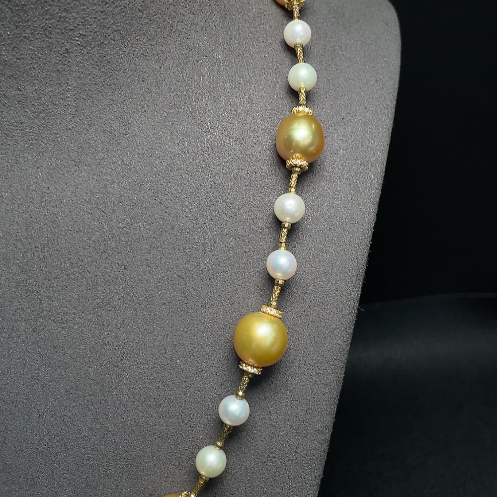 C32815852 Seawater pearl necklace with undetermined color origin and small freshwater pearls, non-gold, total weight approximately 38.66g, size about 6.2-13.7mm