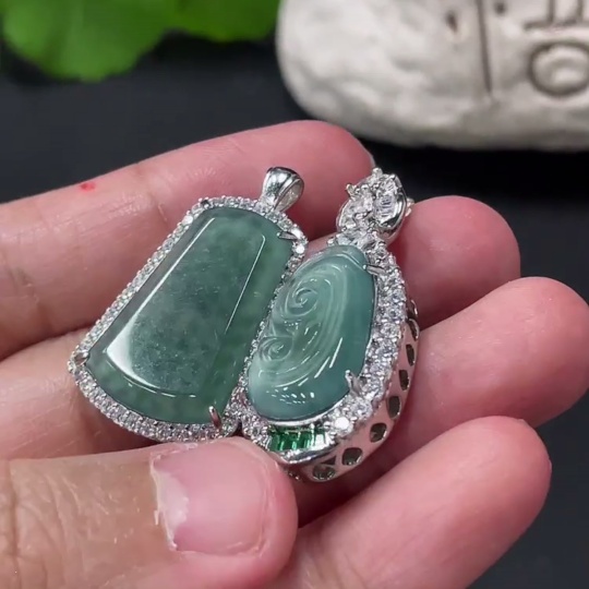 F31610109 Jadeite Inlaid Pendant Plain Pendant Ruyi Non-Gold Inlaid