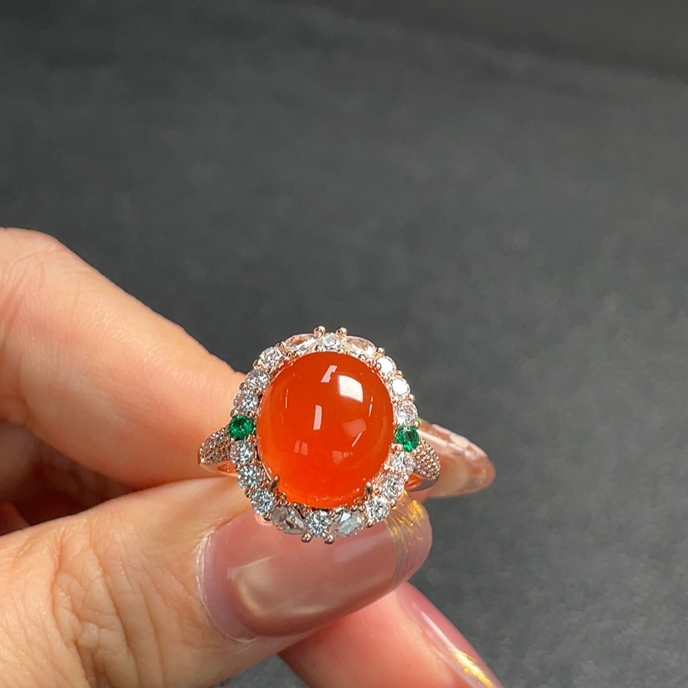 C28222809 Red Agate Inlaid Ring (Non-Gold Setting, Adjustable, Total Weight Approx. 5.02g)