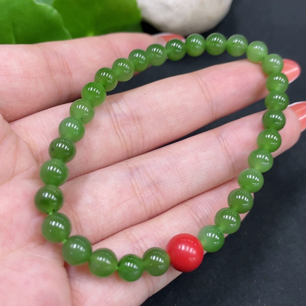 H35112473 Hetian Jade Jasper Bracelet, approx. 5.8mm, total weight about 10.7g, with non-Hetian Jade beads