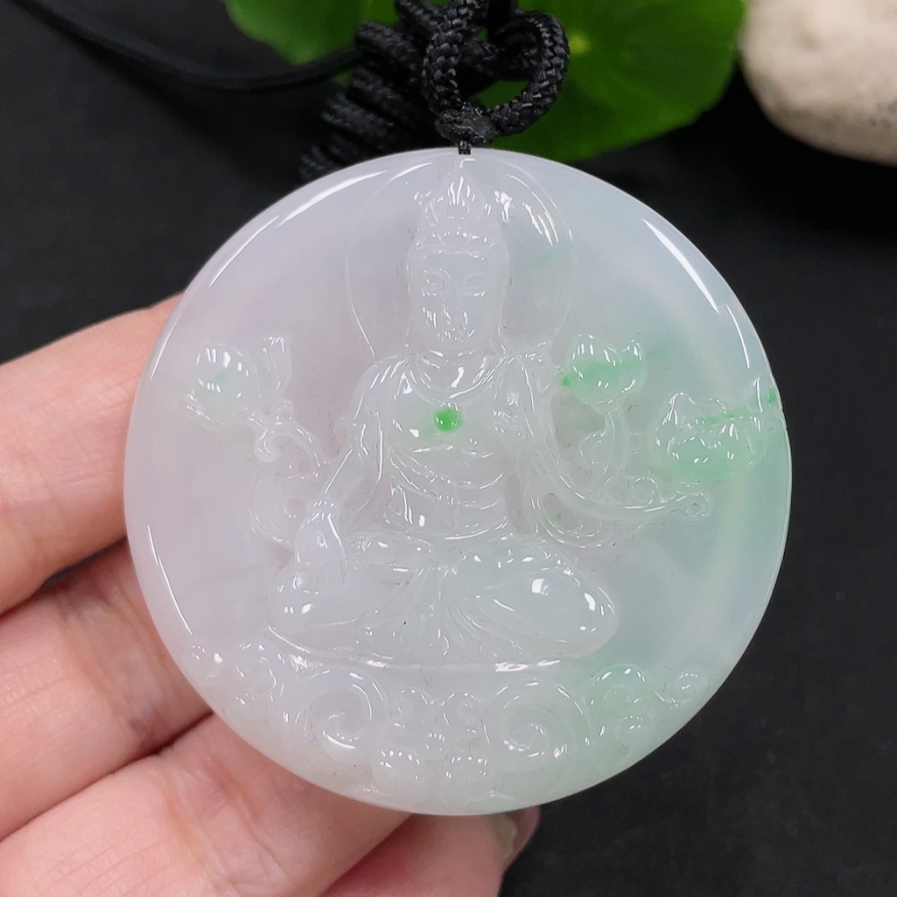 F32708538 Jadeite Guanyin Pendant Total Weight Approx. 30.84g (Including Rope Weight)