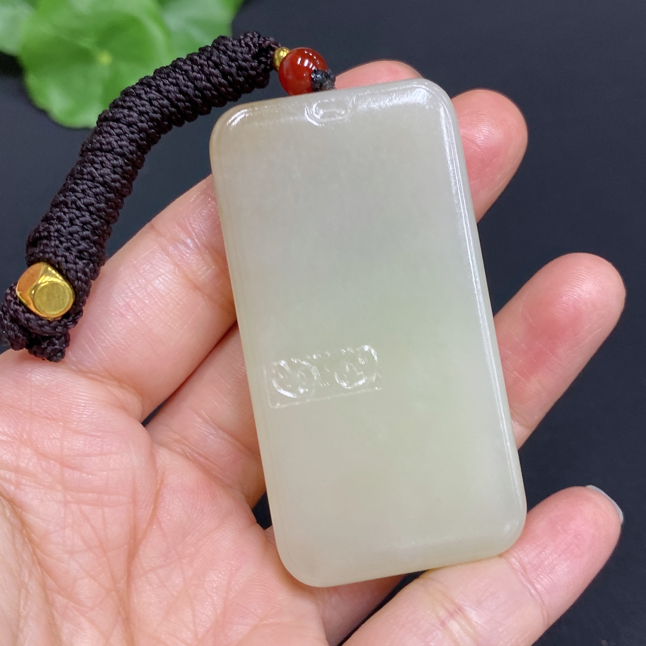 H32771144 Hetian Jade Pendant, Antique-style Plaque, Total Weight (including rope): 43.6g