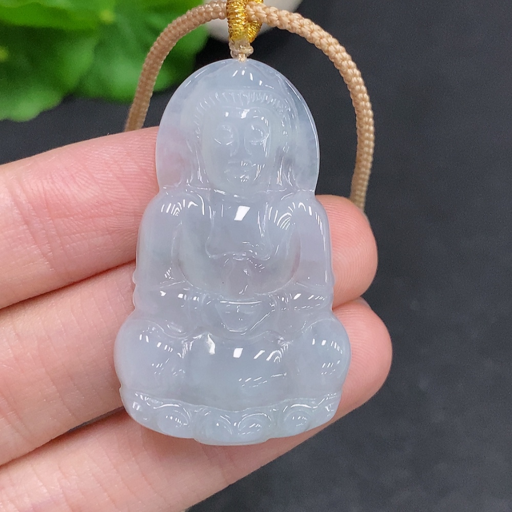 F35078161 Jadeite Guanyin Pendant, total weight including cord approximately 11.6g