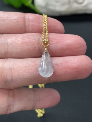 F34999298 Jadeite Waterdrop Pendant with 18K Gold Bail, Non-Gold Chain Excluded, Item Weight Approx. 0.5g