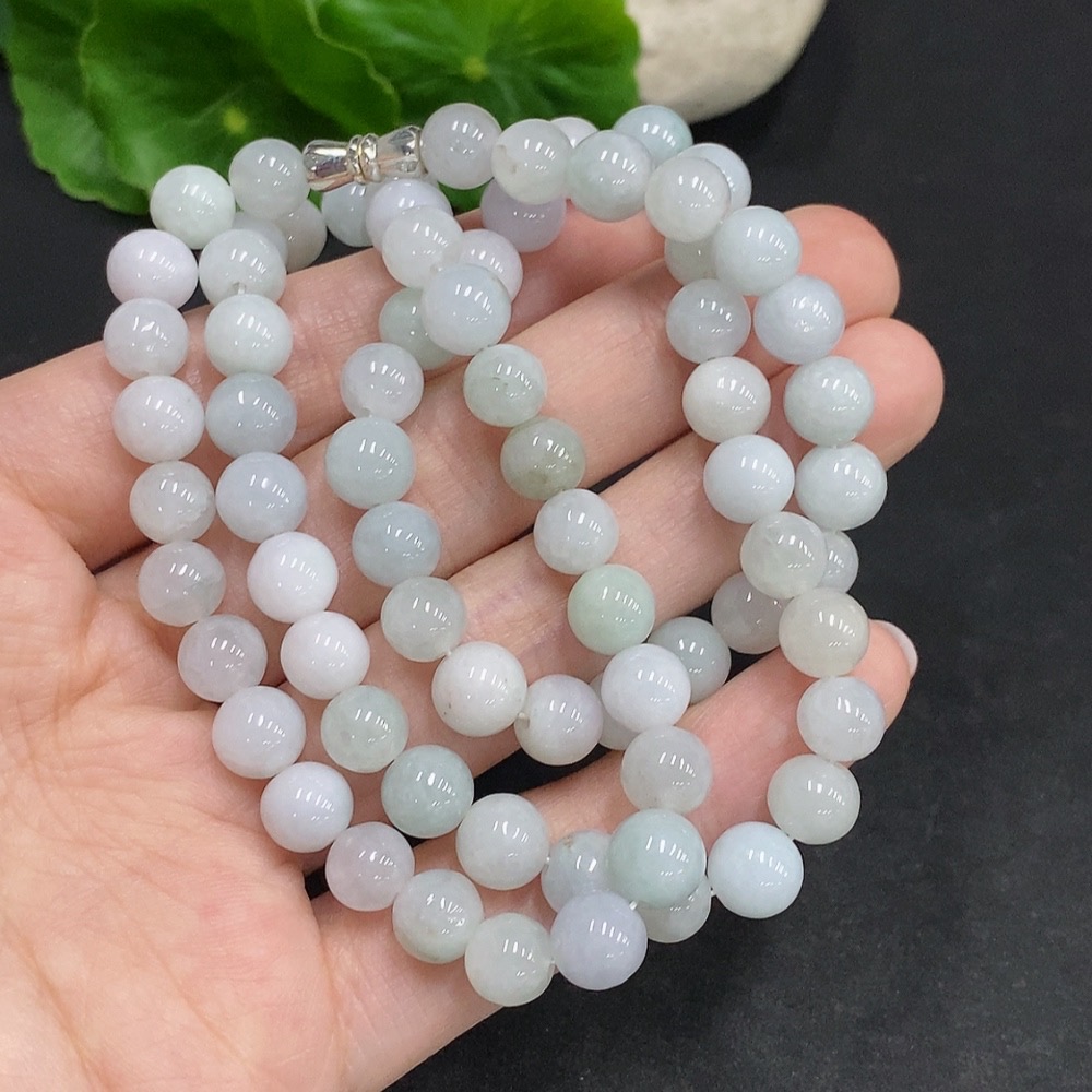 F34002270 Jadeite Beaded Necklace Approx. 7.5mm Non-Gold Total Weight Approx. 53.5g