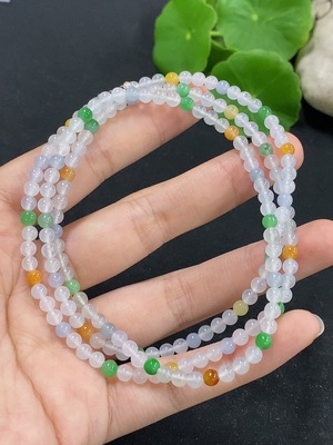 F44331810 翡翠珠链 卡4mm左右 非金镶 黄珠颜色成因未定 货品总重约19.69g