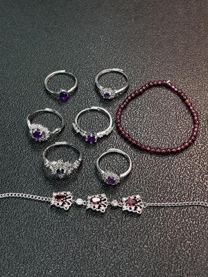 C32785493 Crystal + Garnet + Sapphire Jewelry Non-Gold Total Weight Approx. 18.02g Sell as a Lot