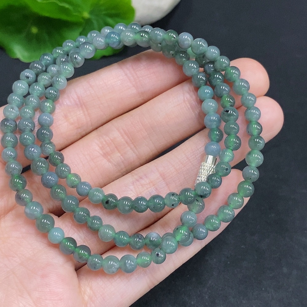 F33831716 Jadeite Bead Necklace Approx. 4.5mm Non-Gold Setting Total Weight Approx. 20.28g