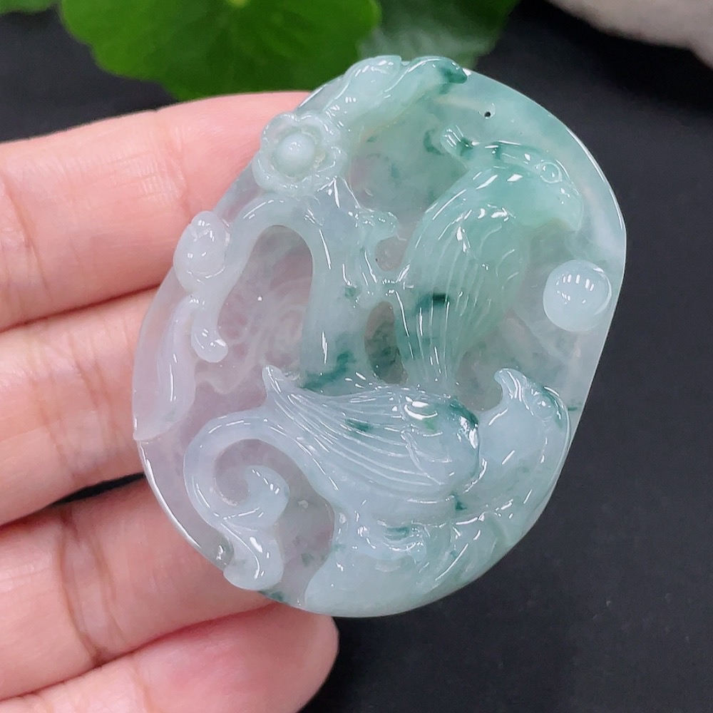 F28287594 Jadeite flower and bird pendant plaque, total weight approximately 22.5 grams