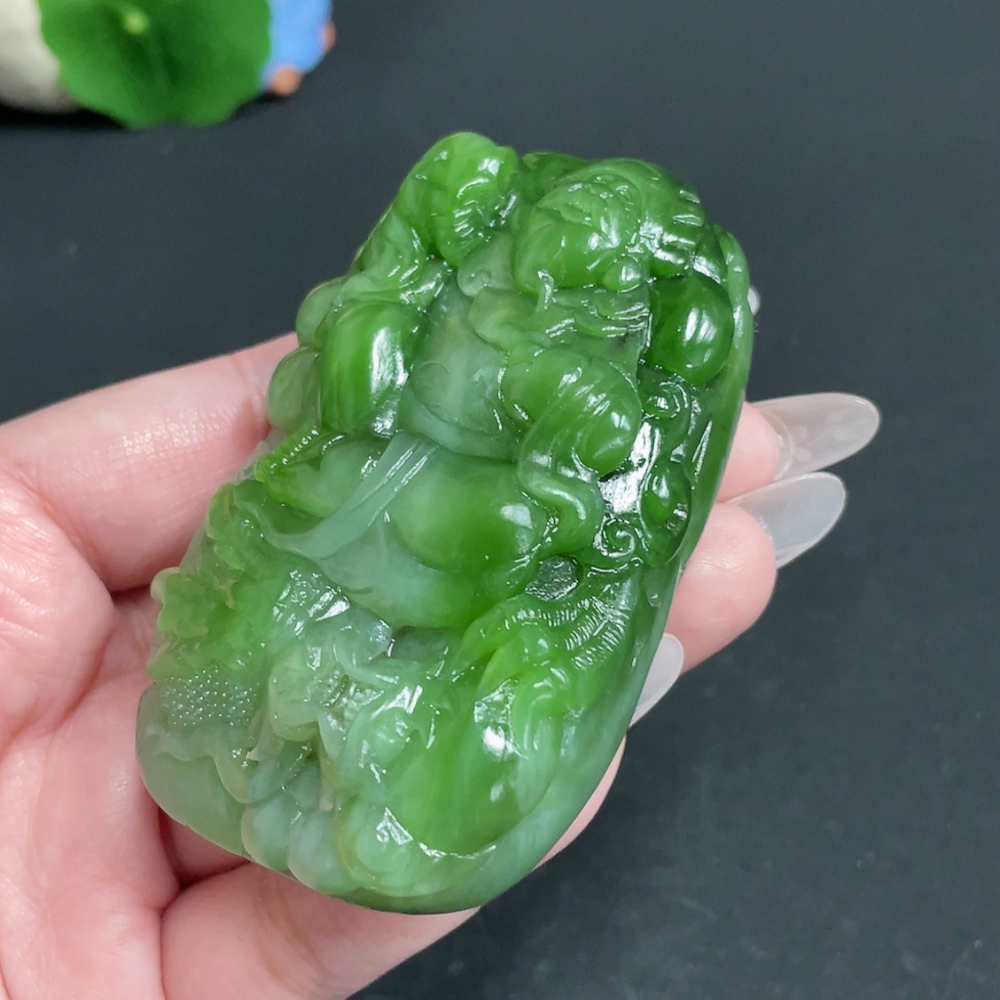 H27082299 Hetian Jade Handheld Piece - God of Wealth, Total Weight Approx. 156.2g