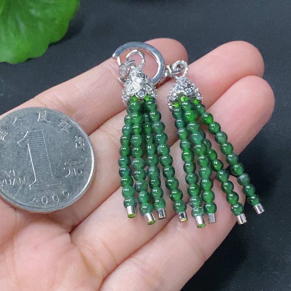 F31614762 Jadeite Inlaid Earrings Non-Gold Total Weight Approx. 6.9g