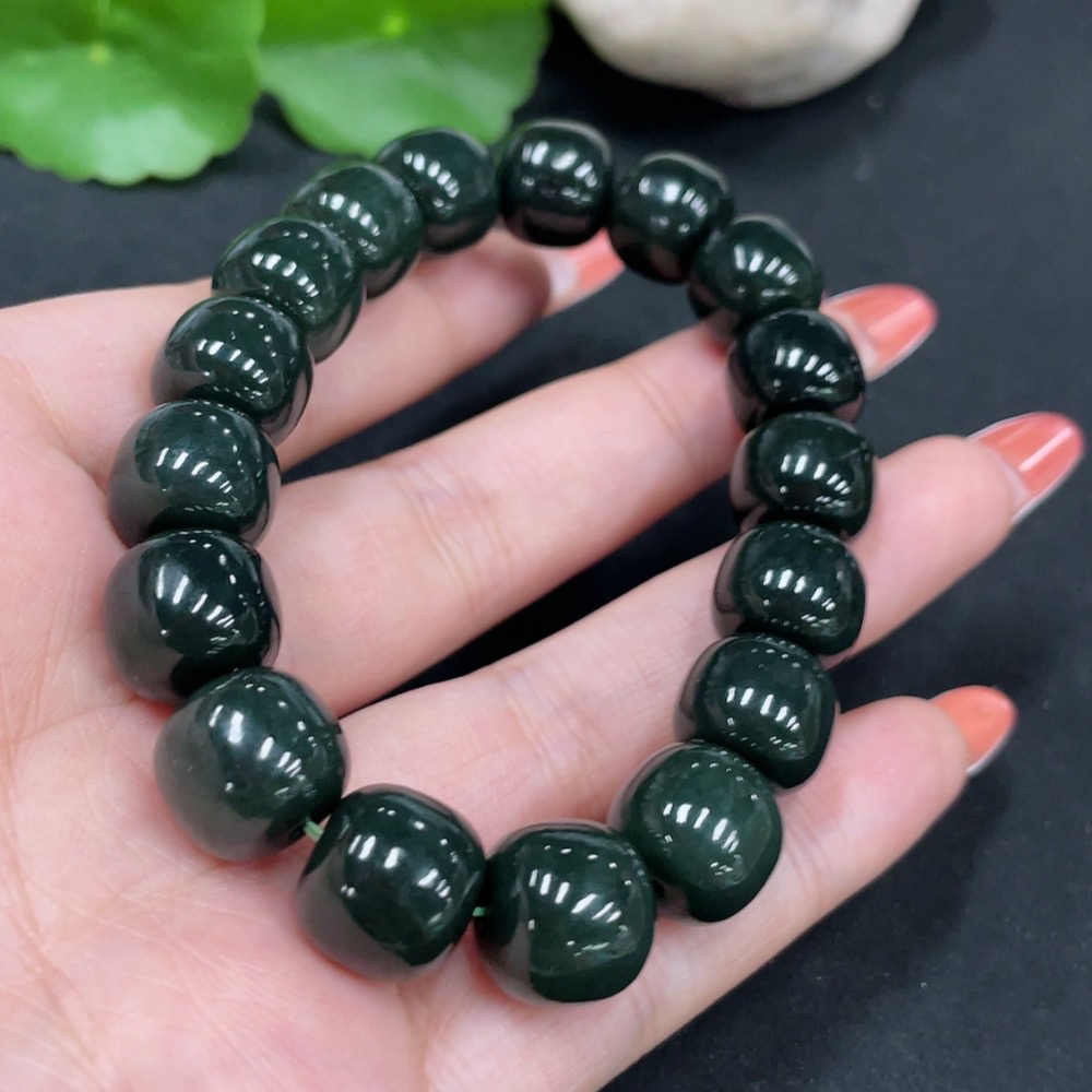 H35112327 Hetian Jade Bracelet, approx. 11.8mm beads, total weight approx. 50.4g