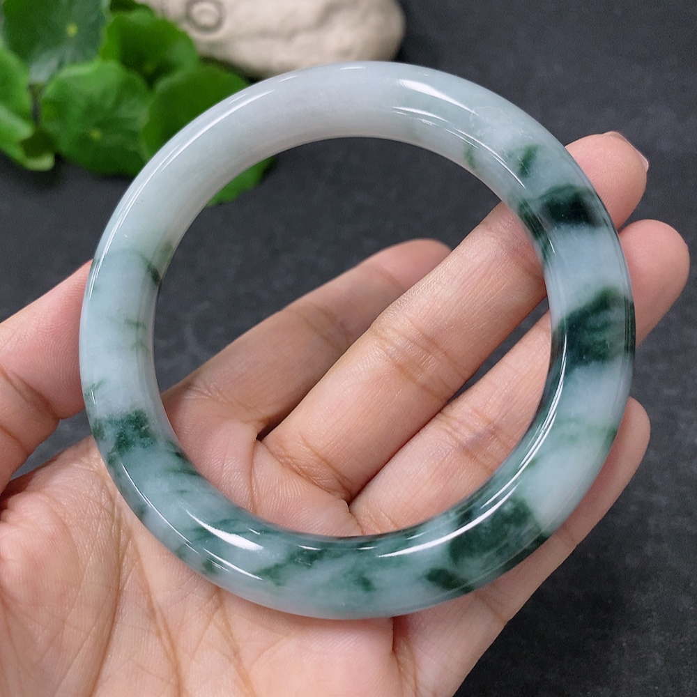 F34976910 Jadeite Round Bangle Bracelet Size 54mm Total Weight Approximately 53.311g Containing Other Mineral Components