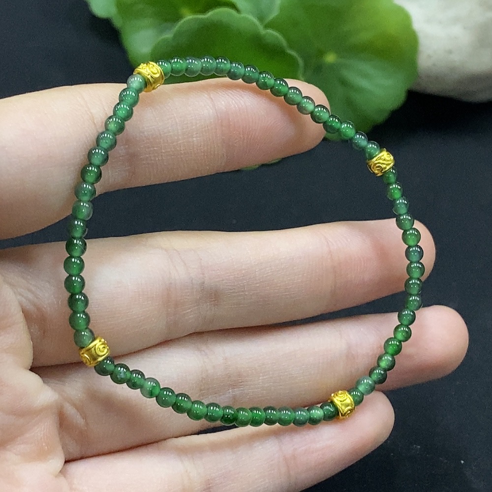 F34996627 Jadeite Beaded Bracelet Approx. 3mm Beads Non-Gold-Inlaid Total Weight Approx. 3.5g