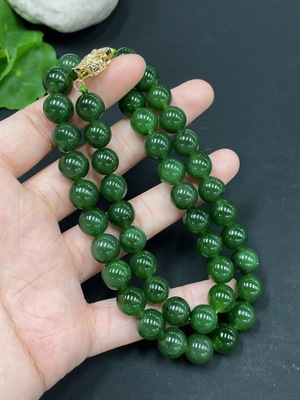 H25935661 Hetian Jade Bead Necklace Approx. 9.1mm Non-Gold Total Weight About 63.4g