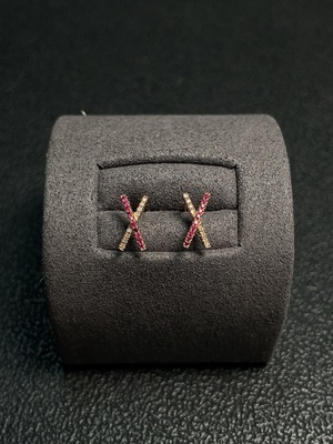 C30469500 Ruby Earrings Set in 18K Gold, Total Weight Approx. 0.63g, with Diamond Accents