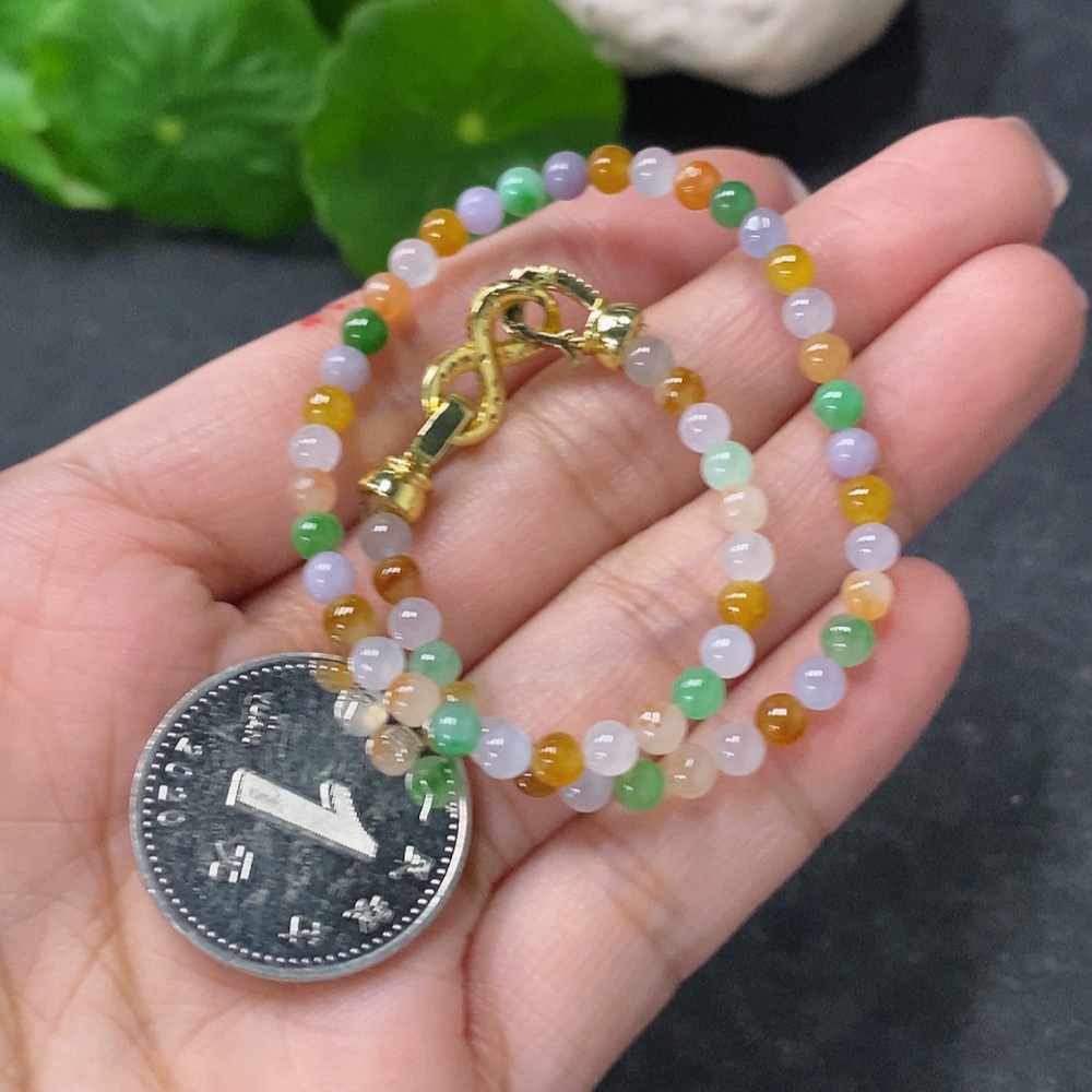 F34031117 Jadeite Beads Bracelet Approx.3.5mm Total Weight 6g Non-Gold Clasp Undetermined Yellow Bead Color Origin