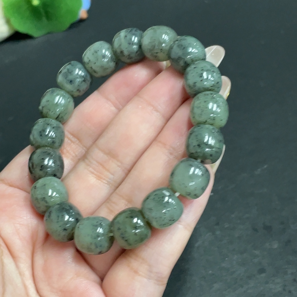 H29398609 Hetian Jade Bracelet, Approx. 11.6mm Beads, Total Weight About 49g