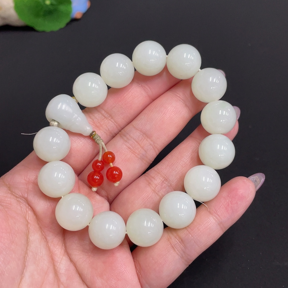 H33881630 Hetian Jade Bracelet, Approx. 13.7mm, Total Weight Approx. 63.8g, Contains Other Mineral Components, Beads Not Hetian Jade