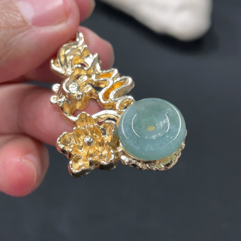 F31632060 Jadeite Inlaid Hairpin Non-Gold Inlaid Total Weight Approx. 10.5g