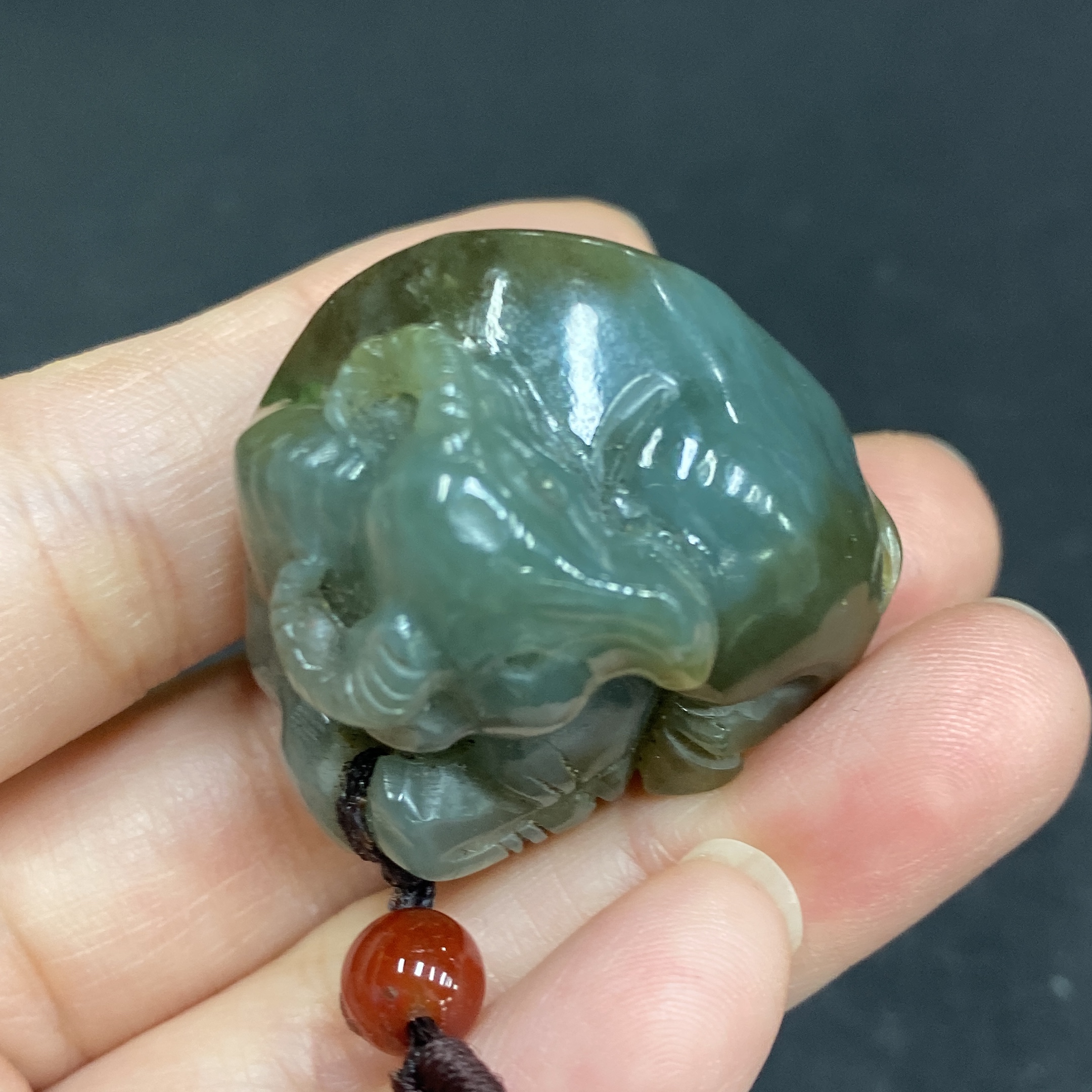 H33939693 Hetian Jade Pendant Ox Total Weight Approx. (Including Rope) 33.9g