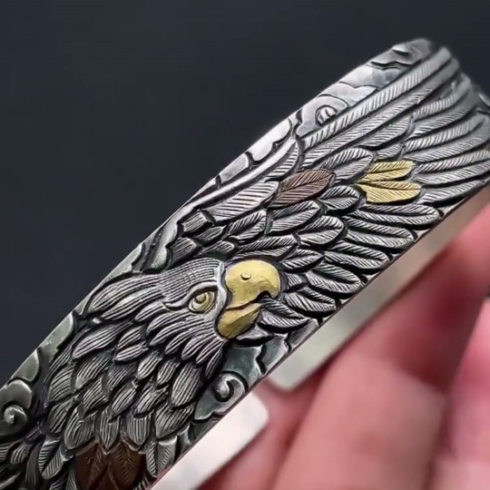 W32715825 Eagle Spreading Wings Pattern Silver Bangle Miscellaneous