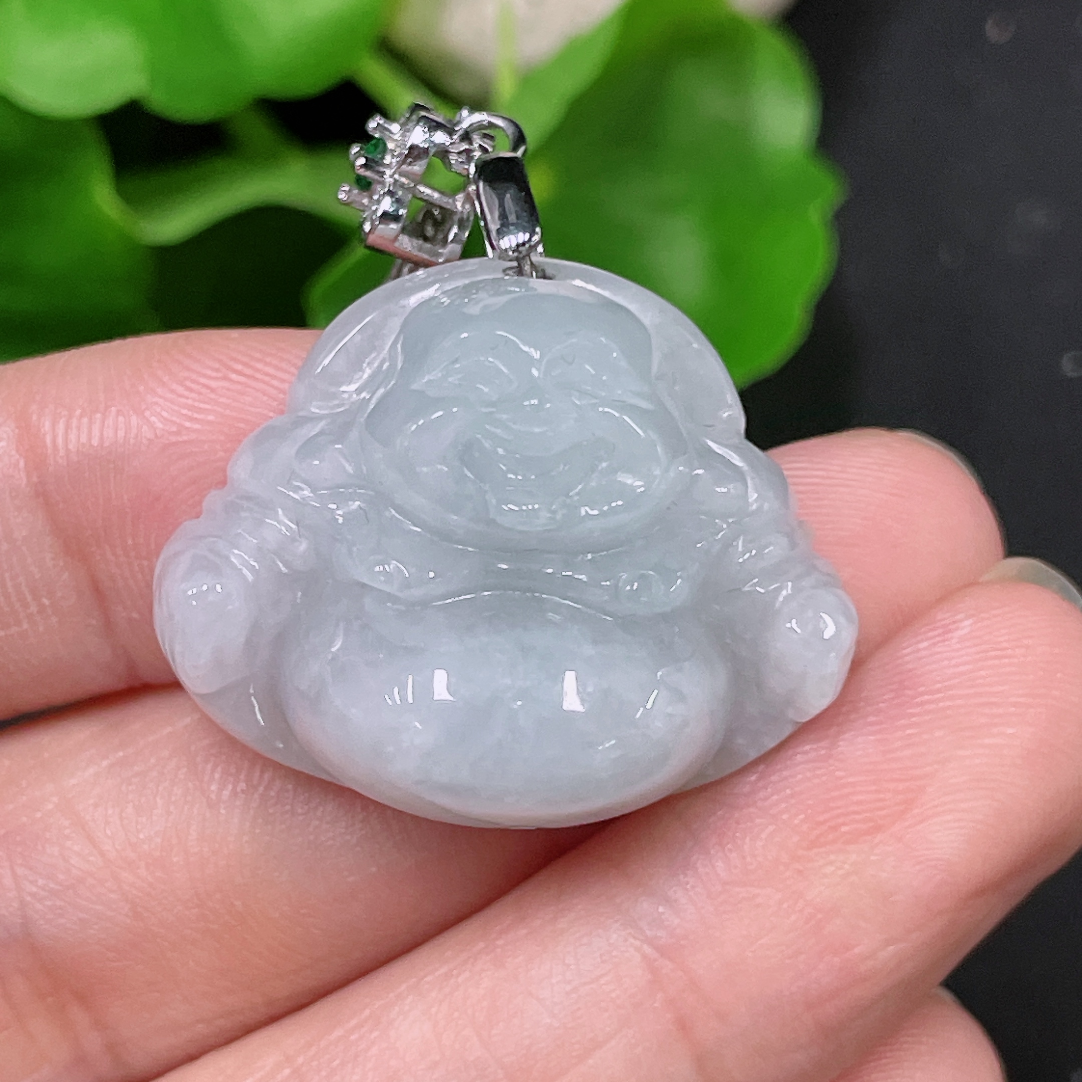 F34957852 Jadeite Buddha Pendant with Non-Gold Clasp and Chain, Total Weight Approx. 14.3g