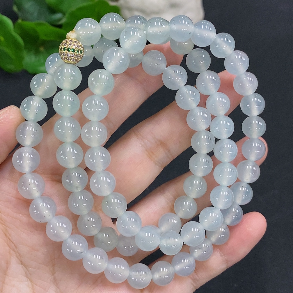 F34023752 Jadeite Bead Necklace Approx. 8.2mm Non-gold Total Weight Approx. 80.2g