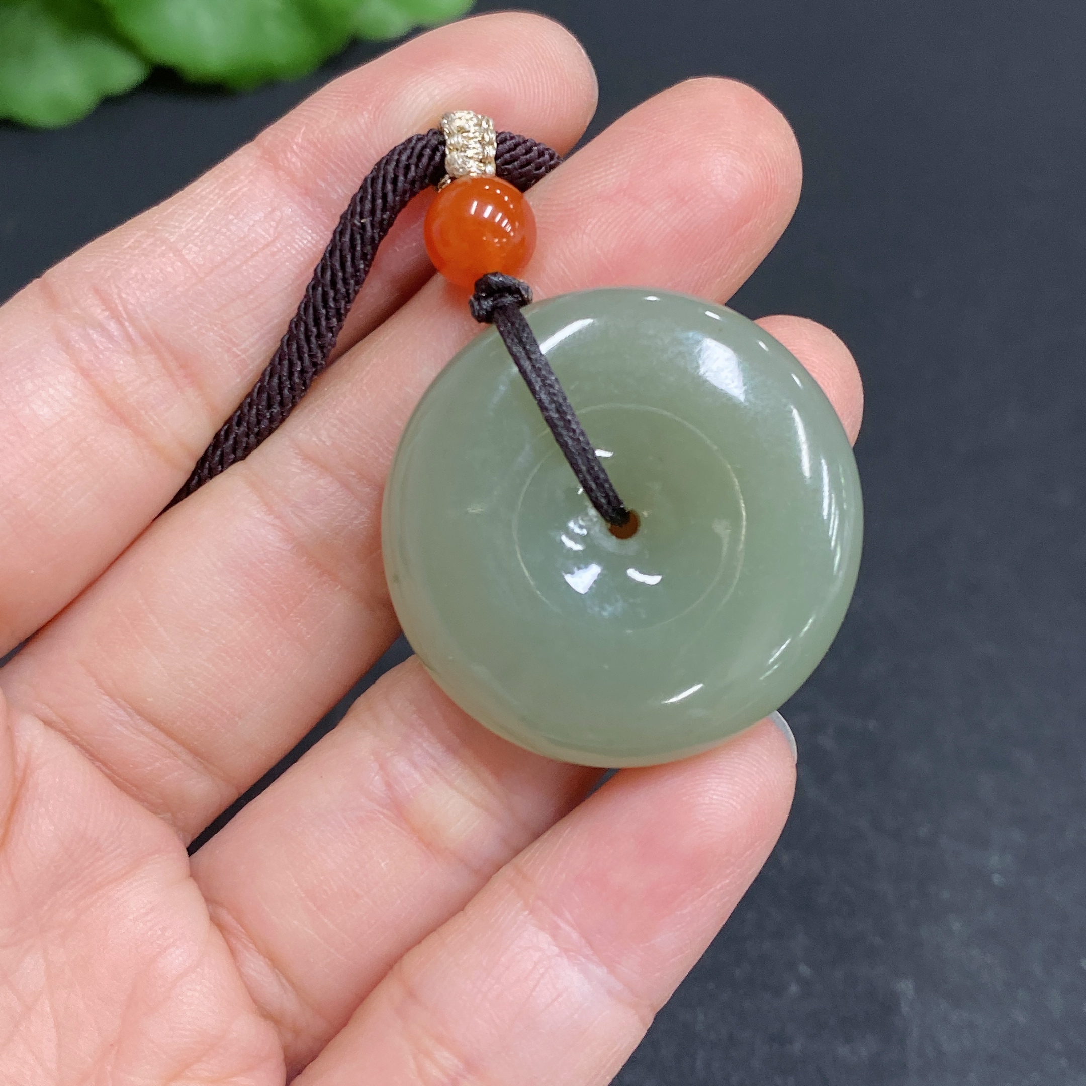 H33939042 Hetian Jade Pendant, Peace Knot, Total Weight Approx. (Including Rope) 17g