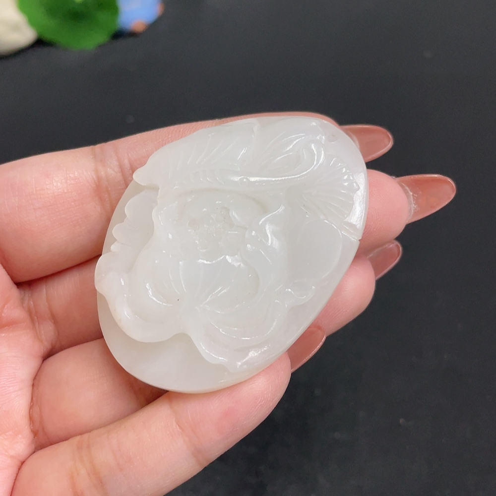 H34011574 Hetian Jade Pendant - Flourishing Prosperity - Total Weight Approx. 49.7g