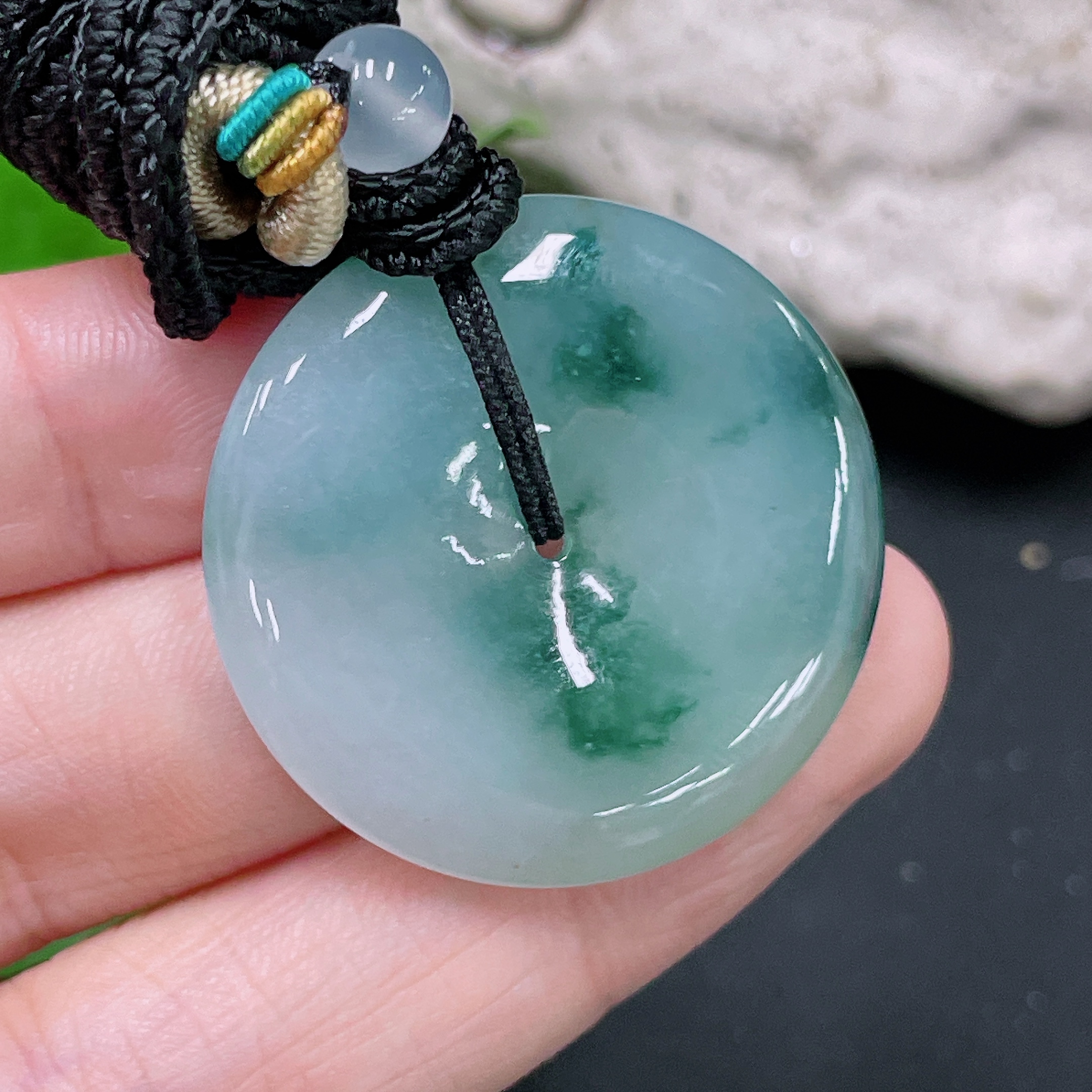 F33893446 Jadeite Pendant Peace Buckle Total Weight Approximately 14.8g Including Rope